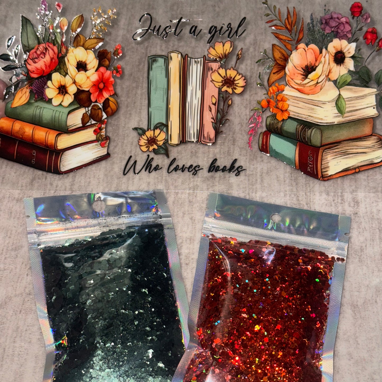 Just a Girl Who Loves Books 16oz Cup Wrap and Glitter Bundle