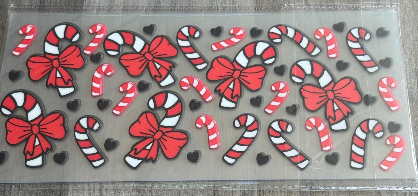Candy Cane UV DTF 16oz cup wrap