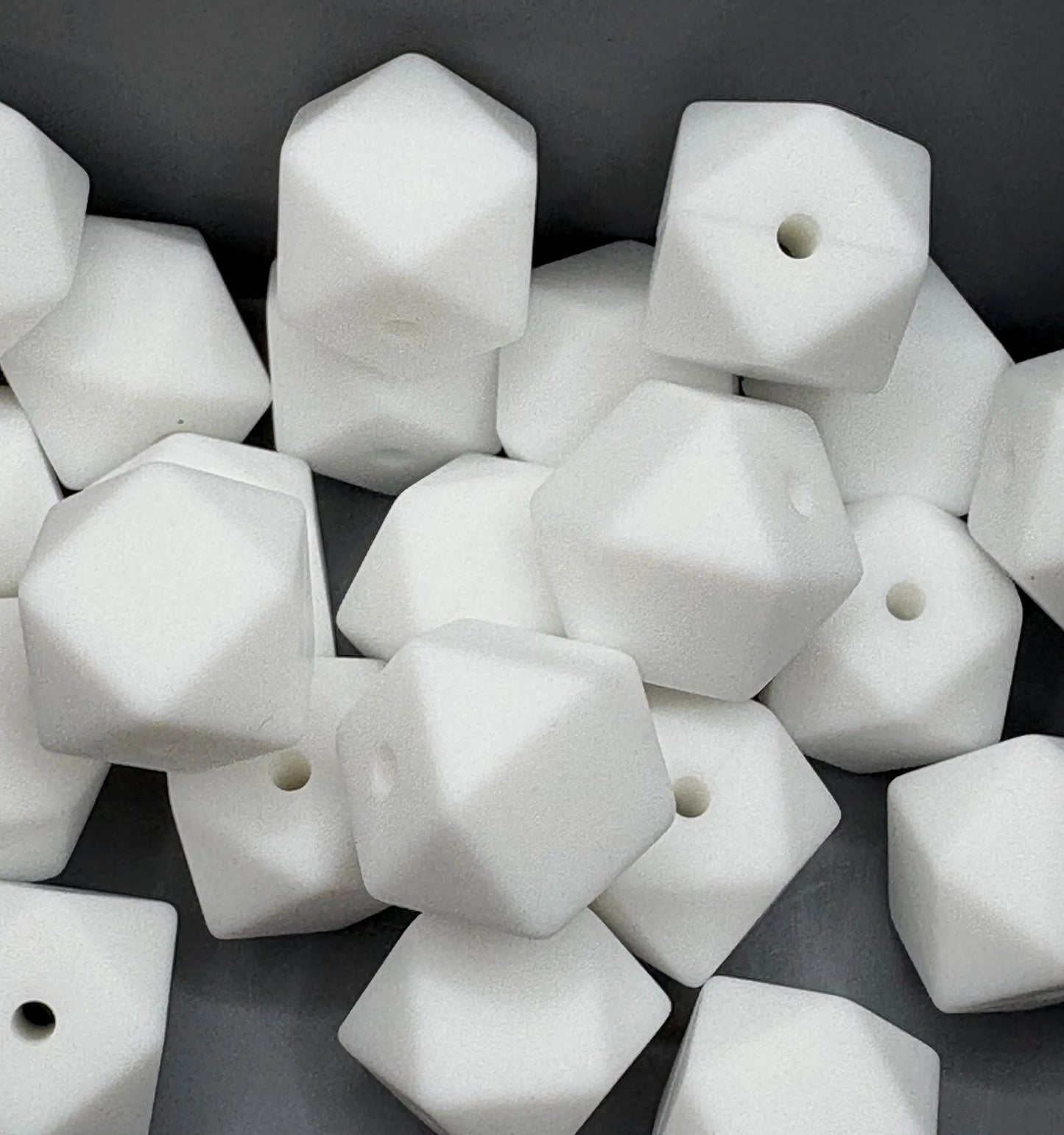 Silicone Hexagon Beads - 14mm - White