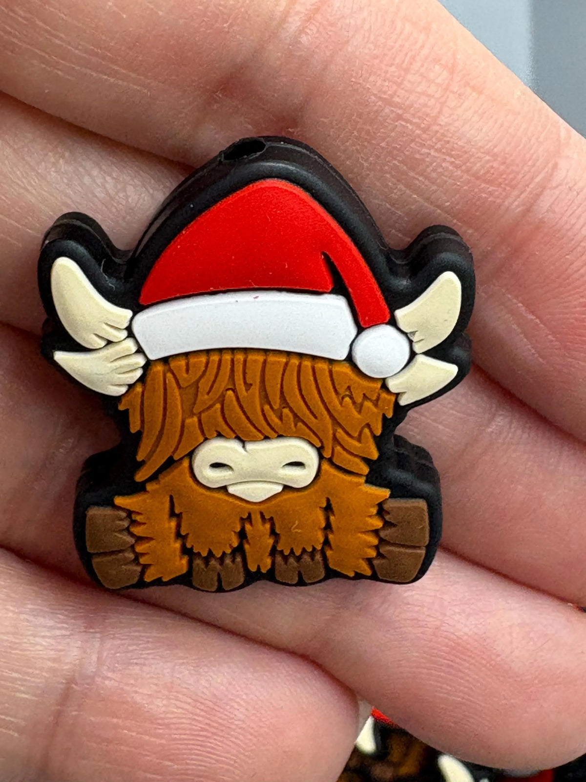 Highland Cow with Santa Hat Silicone Focal Bead