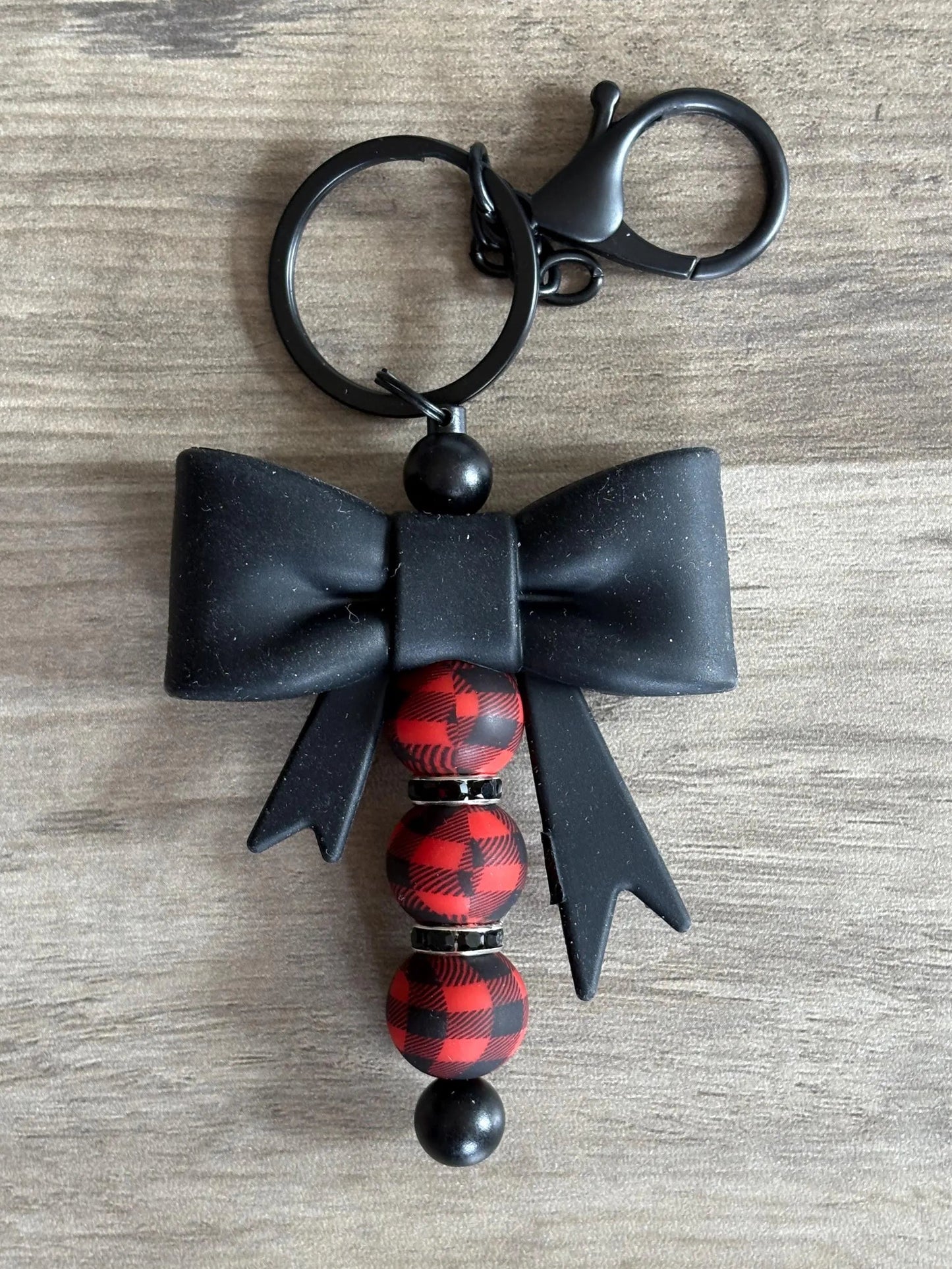Black and Red Plaid Bow Keychain
