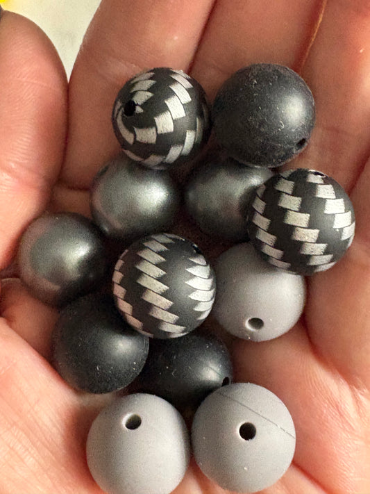 Silver Metallic Silicone Beads Mix