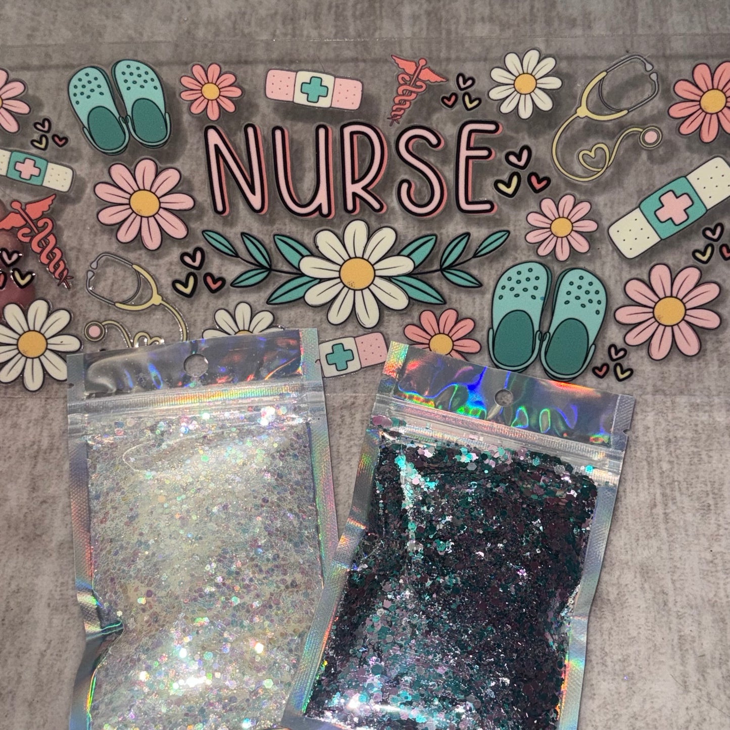 Nurse UV DTF 16oz cup wrap and Glitter Bundle