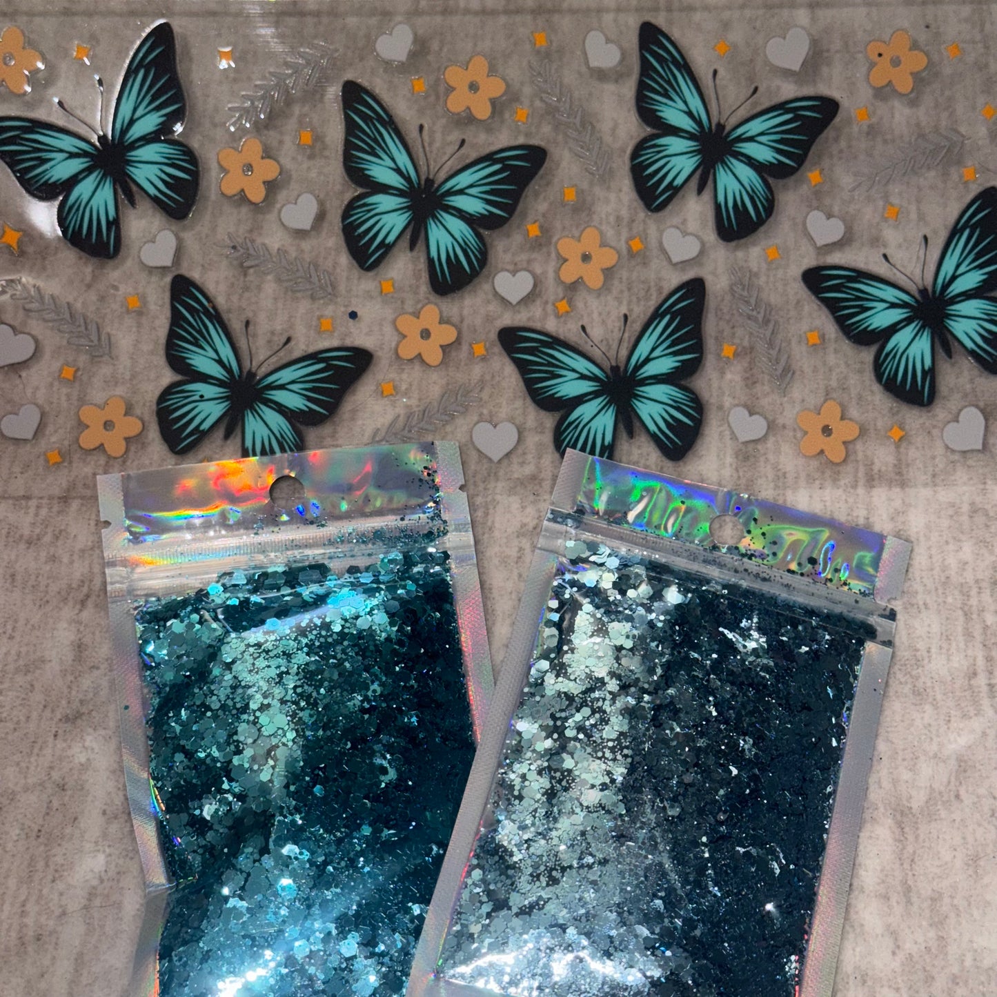 Butterflies UV DTF 16oz cup wrap and Glitter Bundle