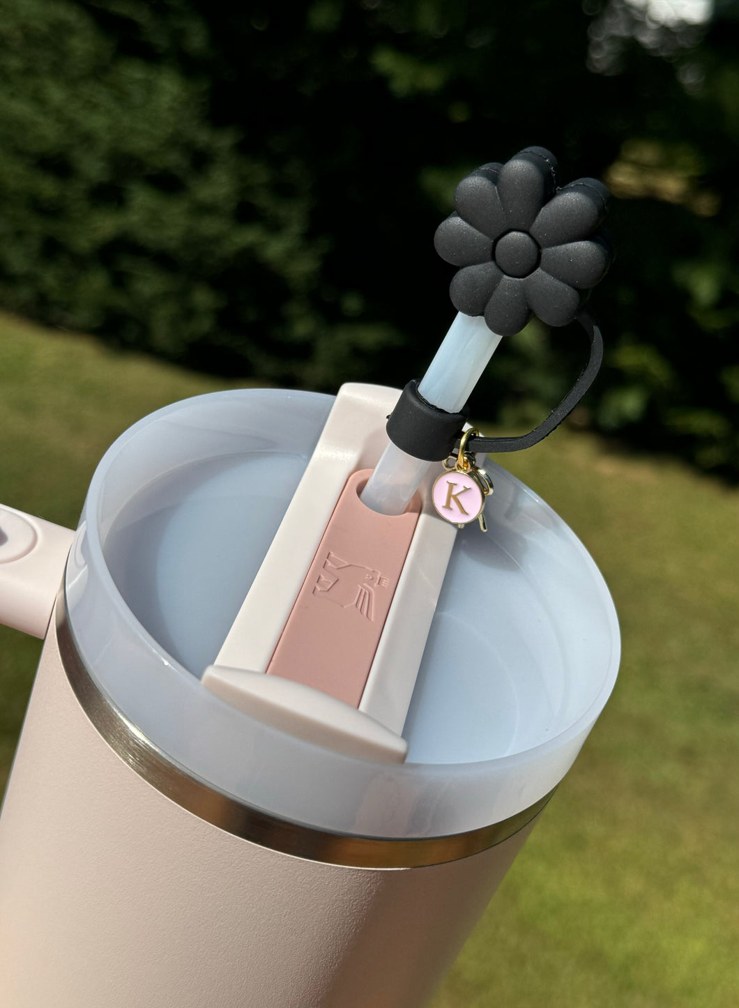 Black Flower Tumbler Straw Topper
