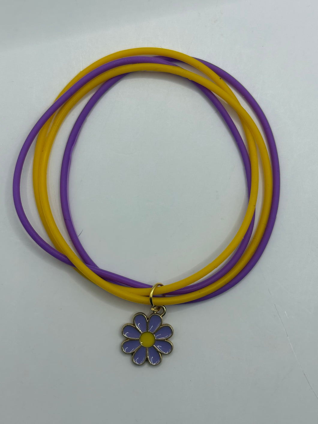 Silicone Bracelet Stack with Flower Charm size 8.5