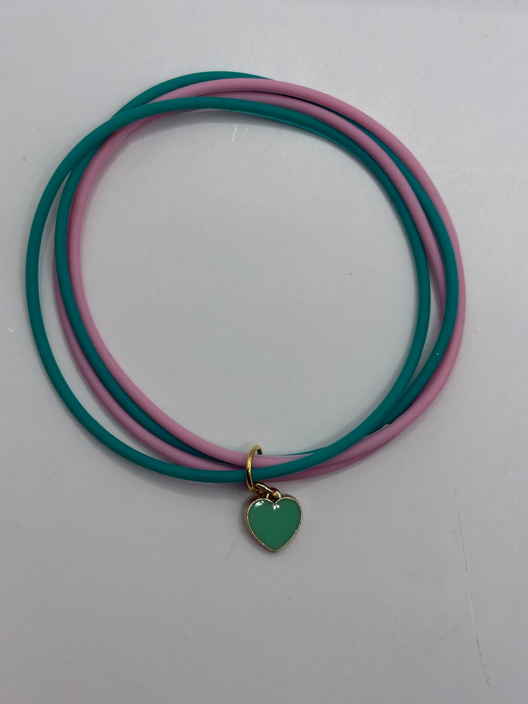 Silicone Bracelet Stack with Heart Charm size 8.5