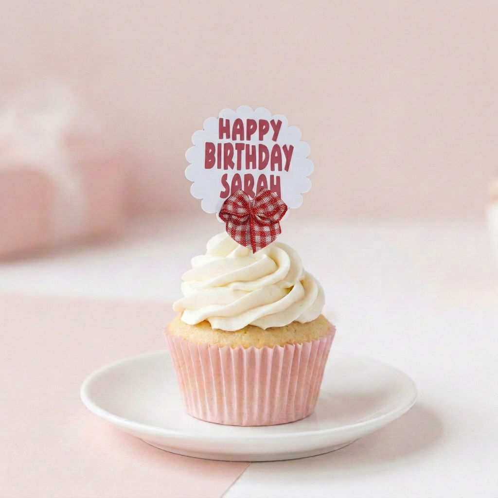 Personalized Birthday & Bow Cupcake Toppers