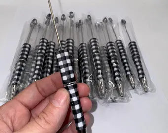 Black Plaid Beadable Plastic Pen, DIY Pen Blank