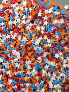 Red White and Blue  Polymer Clay Sprinkles and flags 5mm.  0.5 oz bag