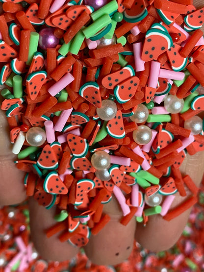 Watermelon Polymer Clay Slices and pearls