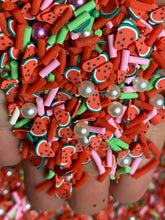 Load image into Gallery viewer, Watermelon Polymer Clay Slices and pearls   5mm.  0.5 oz bag
