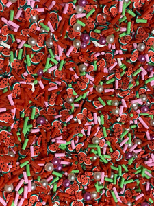 Watermelon Polymer Clay Slices and pearls   5mm.  0.5 oz bag