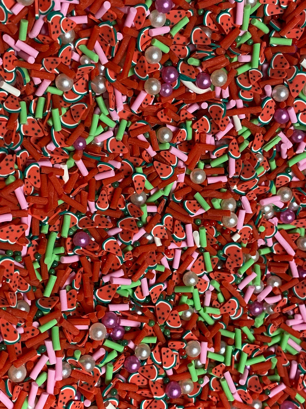 Watermelon Polymer Clay Slices and pearls   5mm.  0.5 oz bag