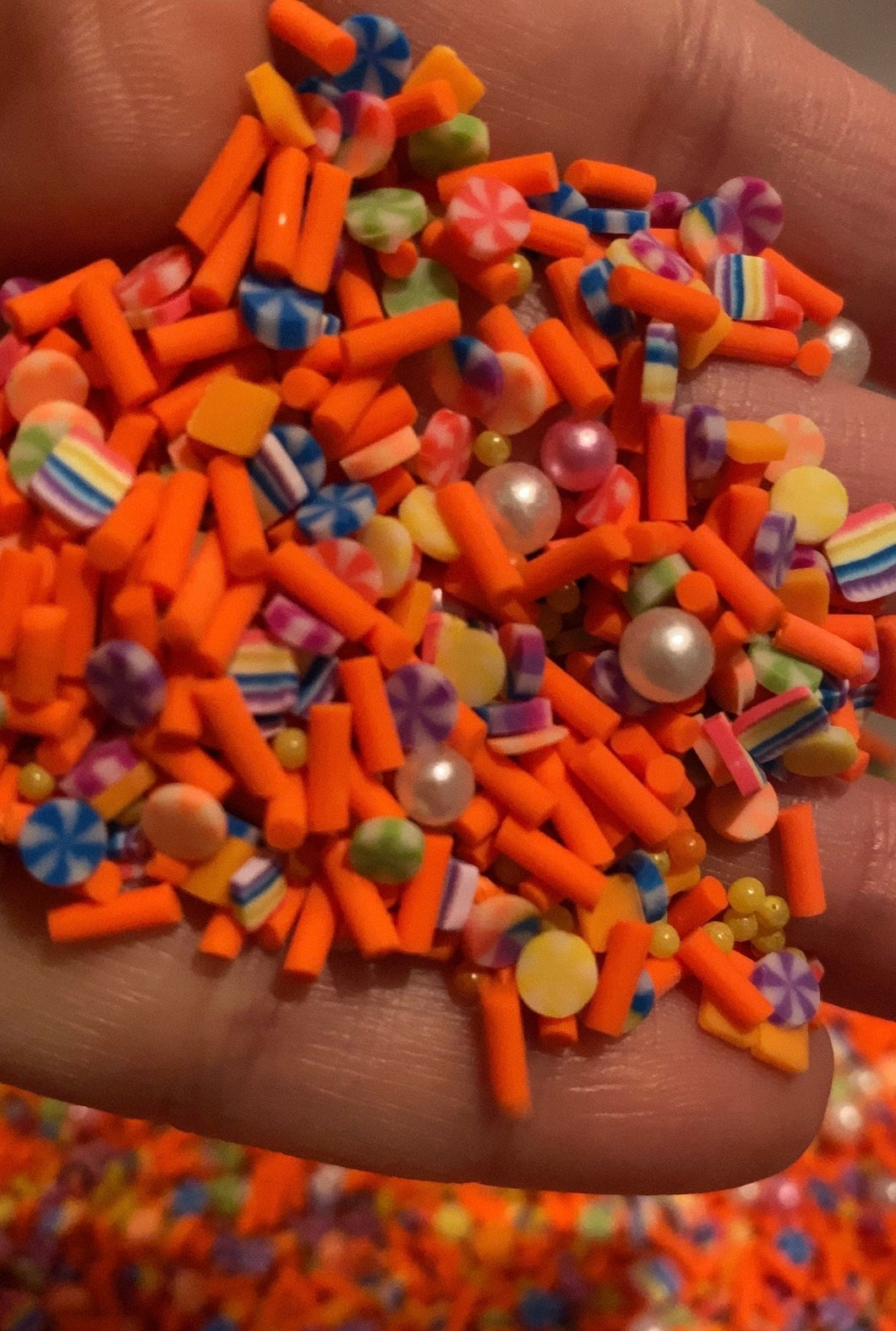 Tiny Orange Polymer Clay Sprinkles, with Pearls  Mix 0.5 oz bag