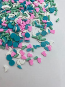 Baby Bottle and Moons Polymer Clay Slices 5mm.  0.5 oz bag