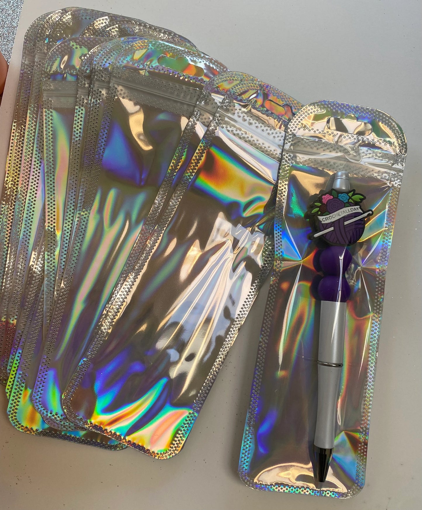 10 Holographic Pen Bags Resealable