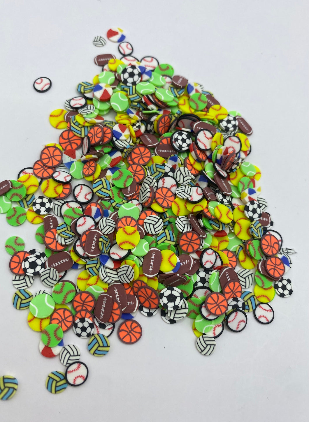Sports Balls Polymer Clay Slices   5mm.  0.5 oz bag