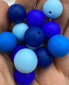 Blue Mix - Solid Round  Silicone Beads - 15mm - 50 Beads