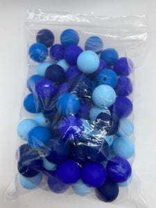 Blue Mix - Solid Round  Silicone Beads - 15mm - 50 Beads