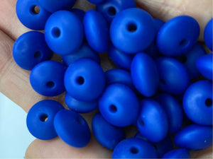20 Blue  Solid Silicone Lentil  Beads - 12mm