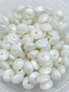 20 Pearl White Solid Silicone Lentil  Beads - 12mm