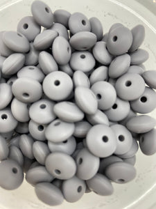 20 Gray Solid Silicone Lentil  Beads - 12mm