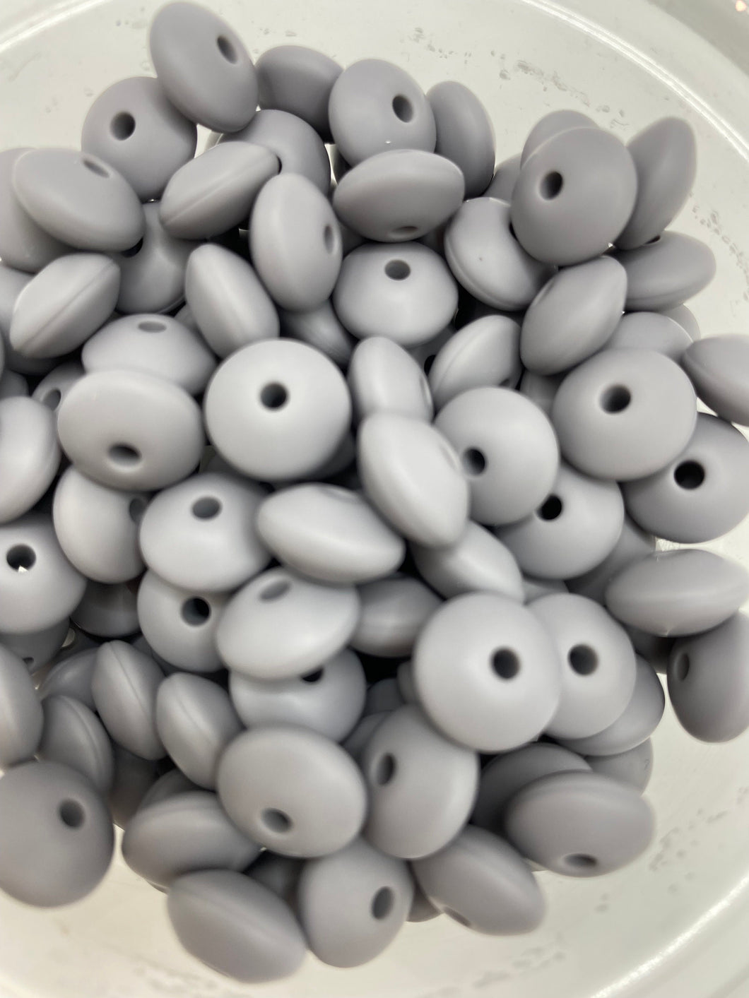 20 Gray Solid Silicone Lentil  Beads - 12mm