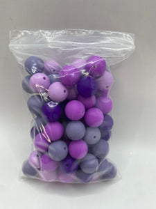 Purple Mix - Solid Round  Silicone Beads - 15mm - 50 Beads