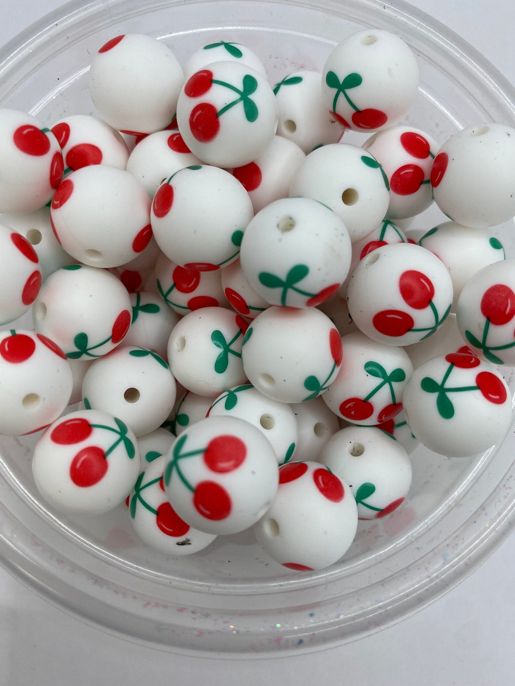 10 Cherry  Pattern  Silicone Beads - 15mm