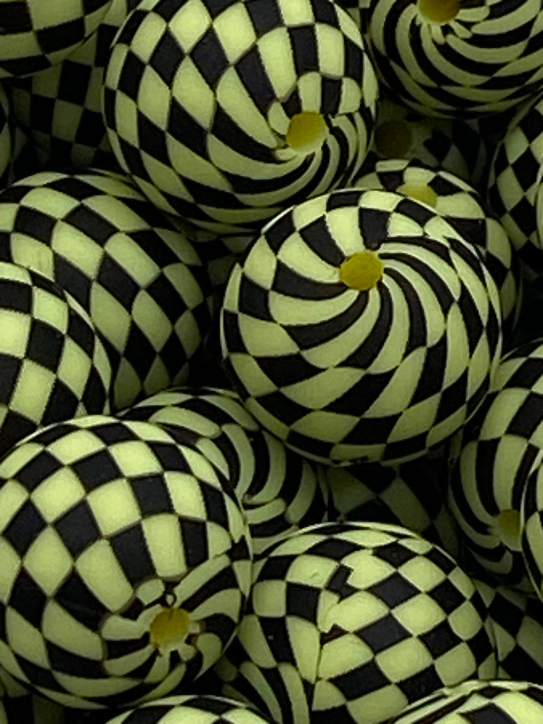 10 Yellow Checkered  Print Silicone Beads - 15mm