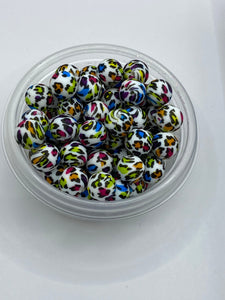 10 Bright Colorful Leopard Print Pattern Silicone Beads - 15mm