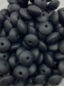 20 Black Solid Silicone Lentil  Beads - 12mm