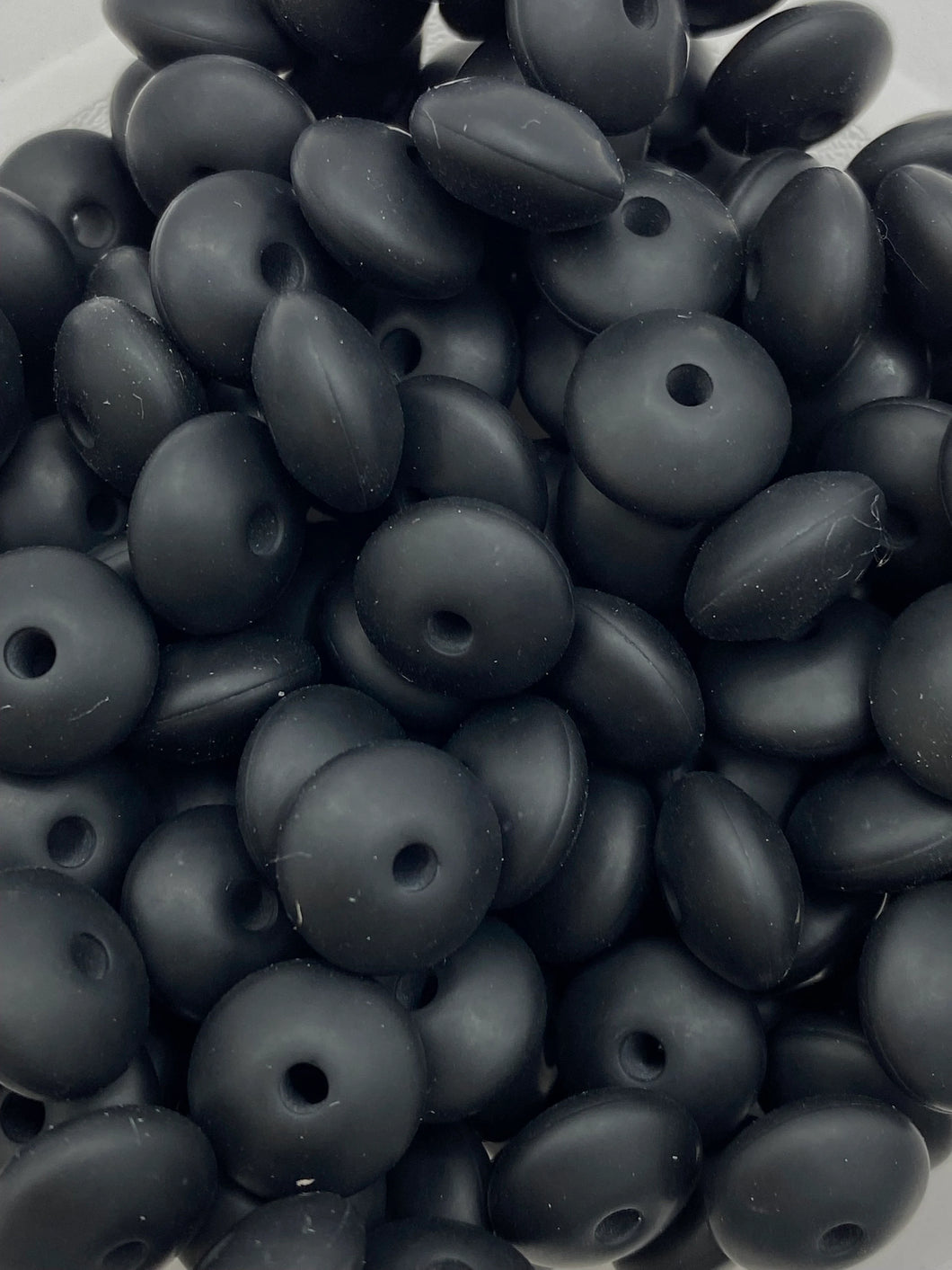 20 Black Solid Silicone Lentil  Beads - 12mm