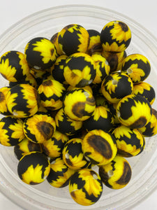 10 Sunflower Pattern  Silicone Beads - 15mm