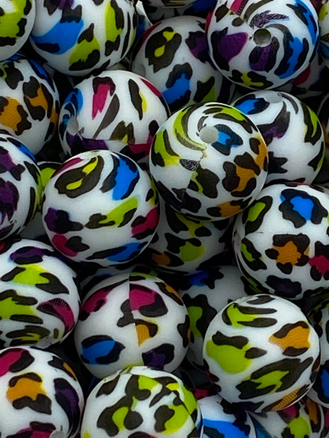 10 Bright Colorful Leopard Print Pattern Silicone Beads - 15mm
