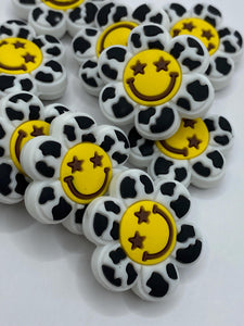 1 Smile Face Flower Silicone Focal Bead- black