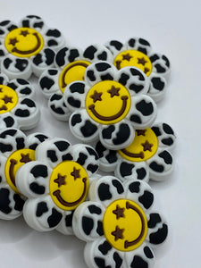 1 Smile Face Flower Silicone Focal Bead- black