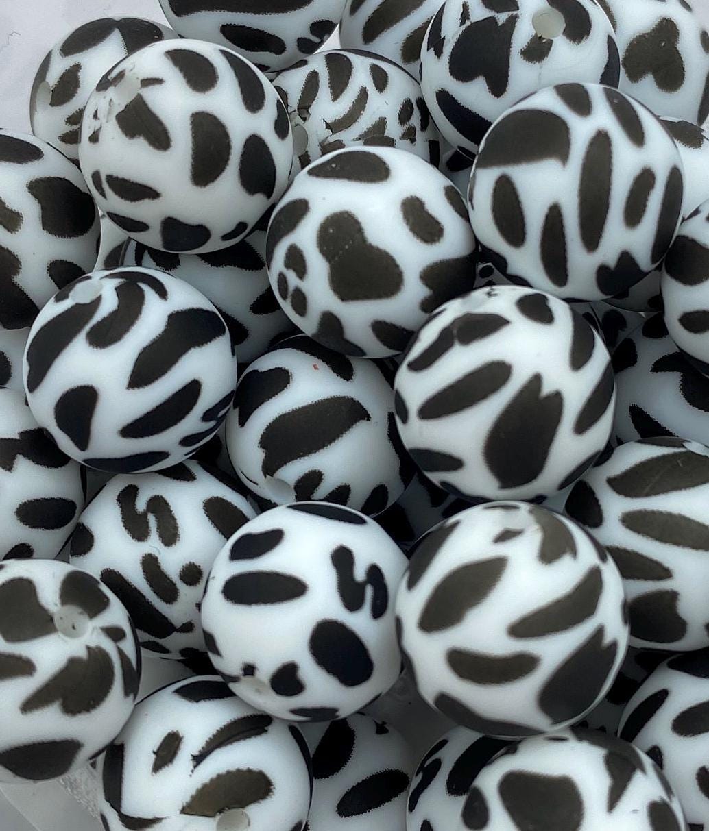 10 Cow Pattern  Silicone Beads - 15mm