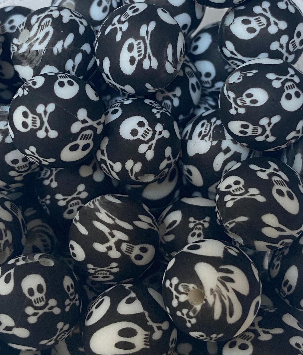 10 Skull and Bones Print Silicone Beads - 15mm