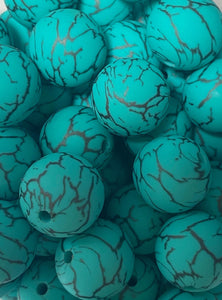 10 Turquoise Crackle Print  Silicone Beads - 15mm