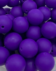 25 Dark Purple  Solid Round  Silicone Beads - 15mm