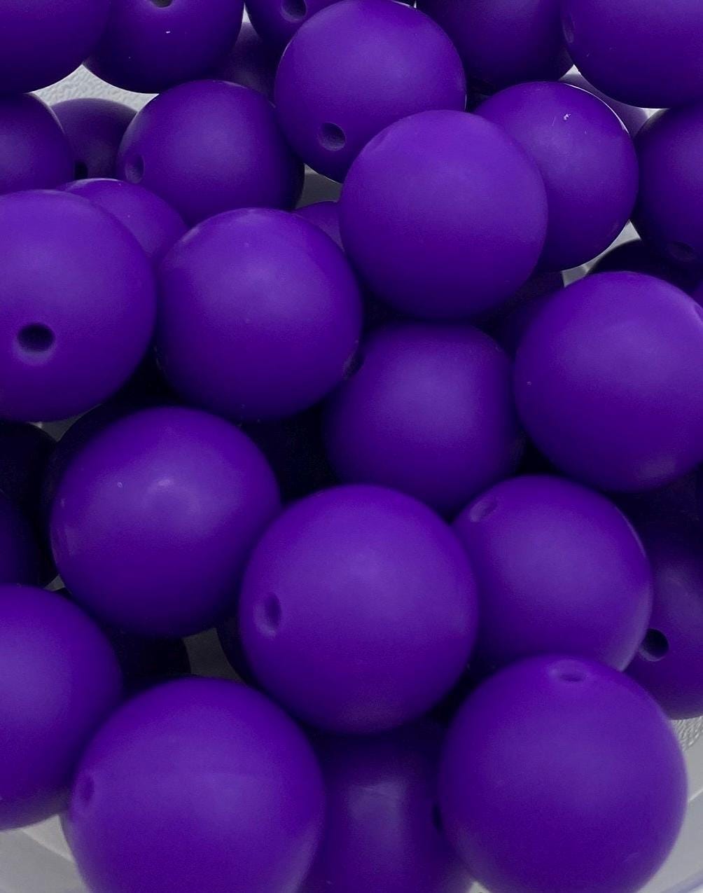25 Dark Purple  Solid Round  Silicone Beads - 15mm