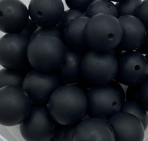 25 Black Solid Round  Silicone Beads - 15mm