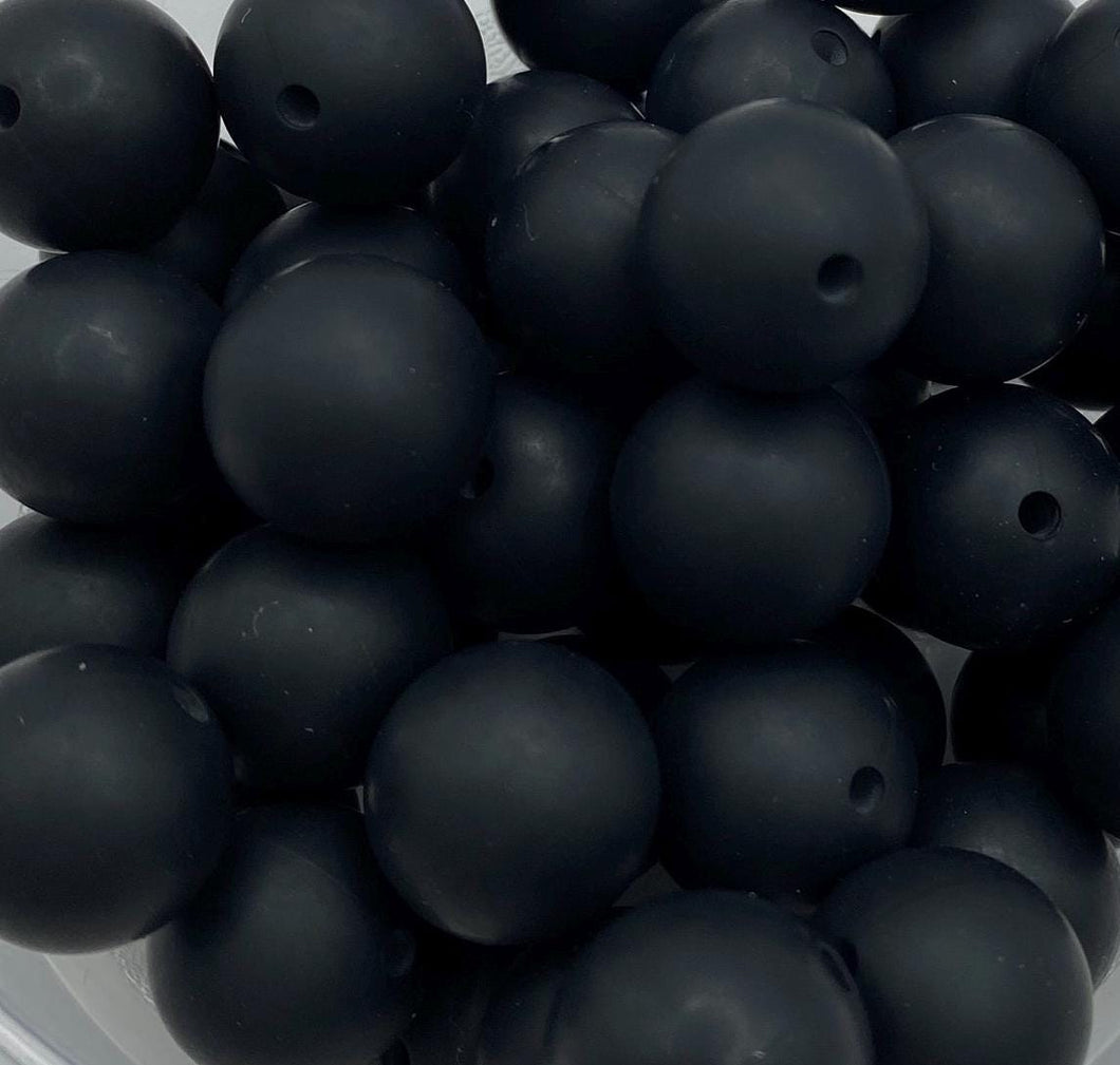 25 Black Solid Round  Silicone Beads - 15mm