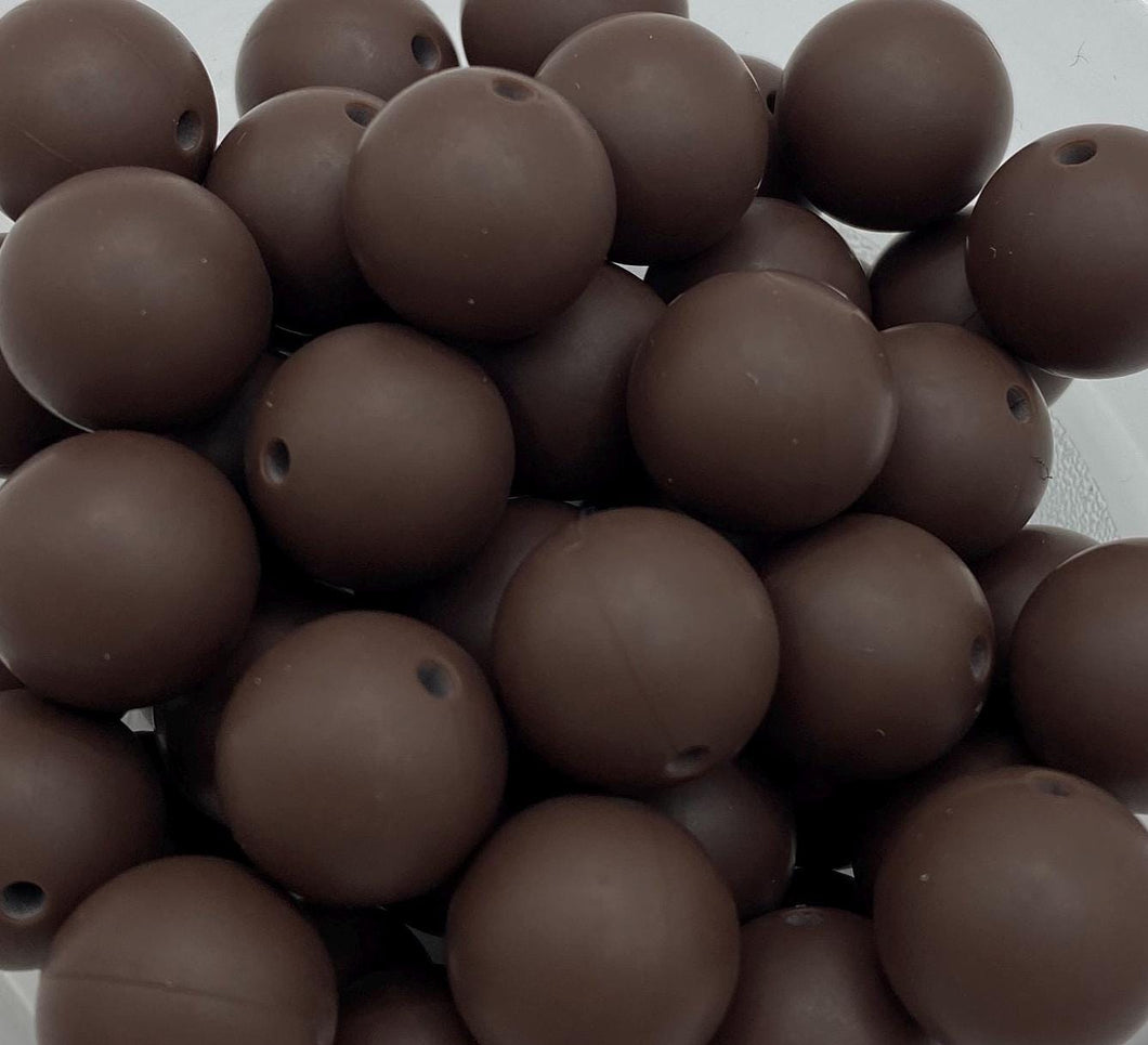 10 Brown Solid Round  Silicone Beads - 15mm