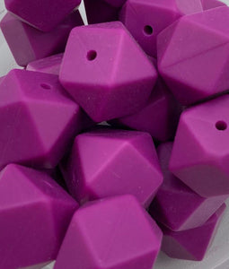 10  Silicone Hexagon Beads - 17mm - Magenta