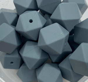 10  Silicone Hexagon Beads - 17mm - Gray