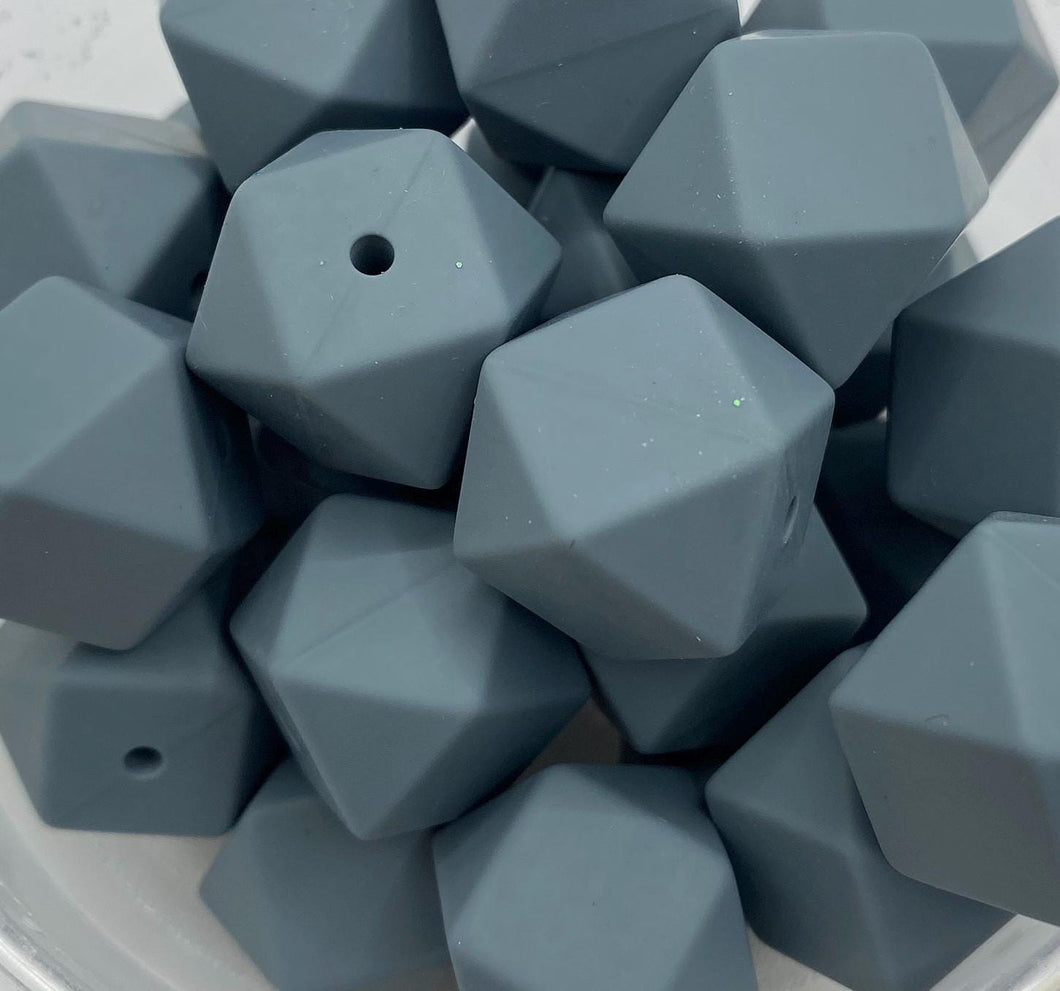 10  Silicone Hexagon Beads - 17mm - Gray