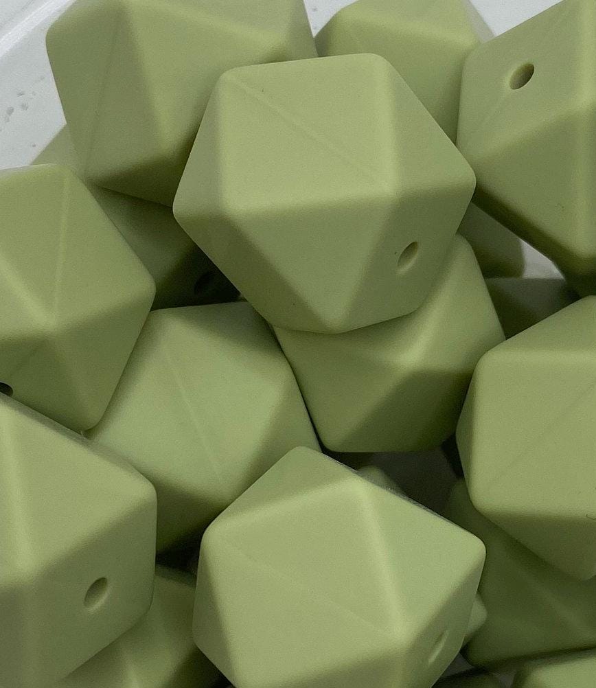 10  Silicone Hexagon Beads - 17mm - Sage